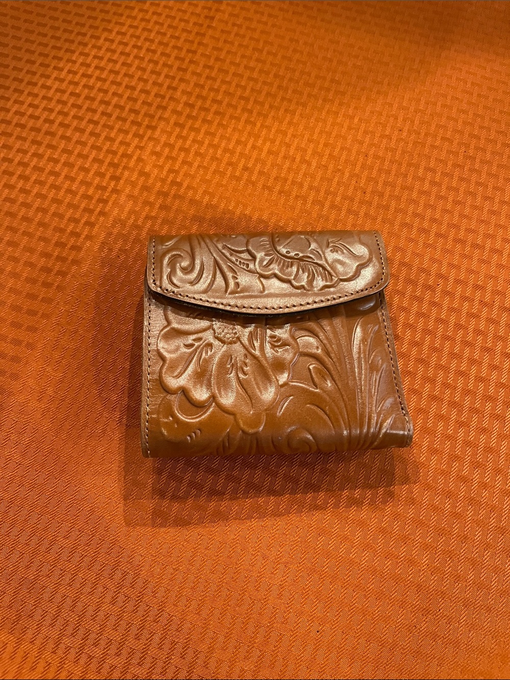 Patricia Nash Tooled Floral Leather Wallet - Cognac Brown